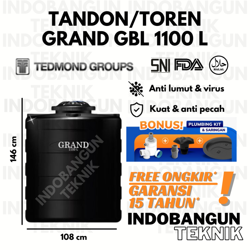 Tandon Toren Tangki Air Tedmond Grand 1100 1000 Liter Harga Murah Anti Lumut Garansi 15 Tahun Halal