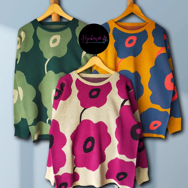 SWEATER RAJUT PREMIUM CLARISSA FLORAL BUNGA SWEATER OVERSIZE MOT