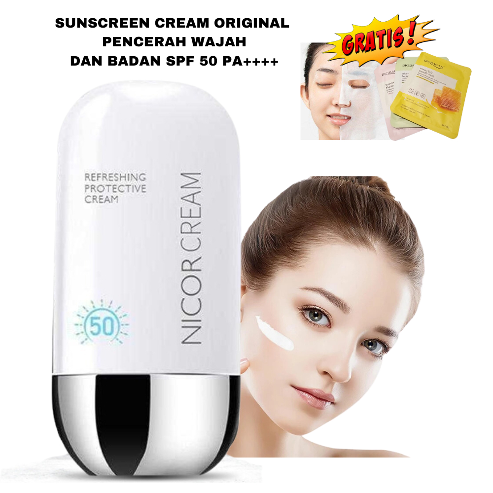 TERMURAH SUNSCREEN PENCERAH WAJAH GLOWING UVA UVB, SPF 50 PA++++ BY NICOR ORIGINAL SUN BLOCK PROTECT