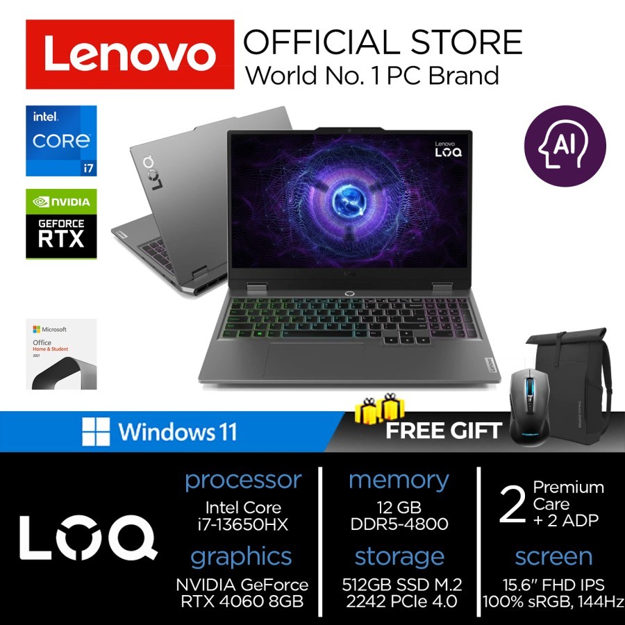 Lenovo LOQ 15IRX9 | I7 13650HX RTX 4060 12GB 512GB W11+OHS