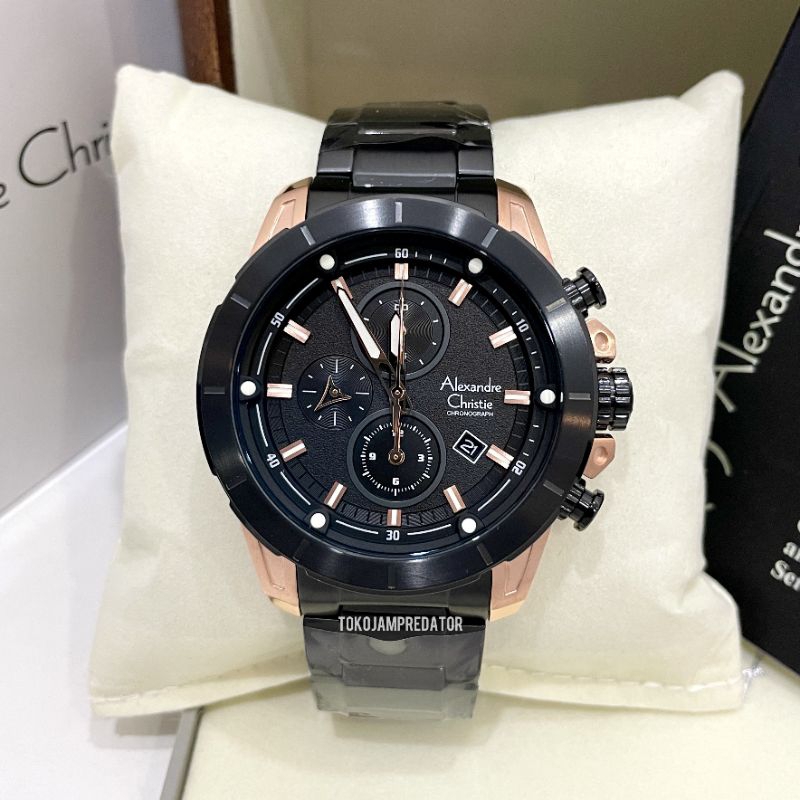 JAM TANGAN PRIA ALEXANDRE CHRISTIE AC6522 BLACK ROSEGOLD ORIGINAL
