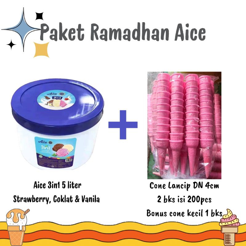 Icecream Aice 5 Liter + Cone Lancip Besar DN 4cm 200pcs