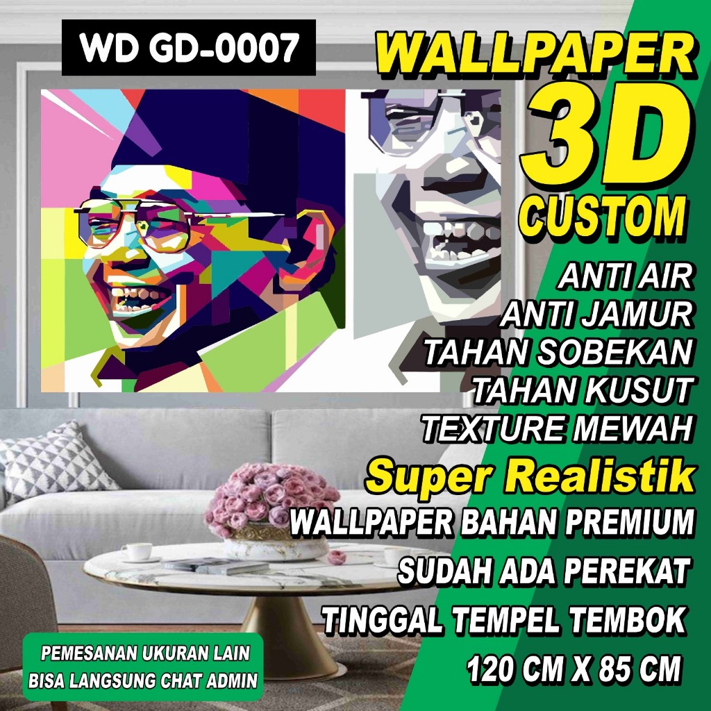 Wallpaper Stiker Dinding Wallpaper Motif Gusdur V.02/Wallpaper Dinding  Wallstiker Premium Bermotif Gusdur/3D Sticker Dekorasi Surabaya