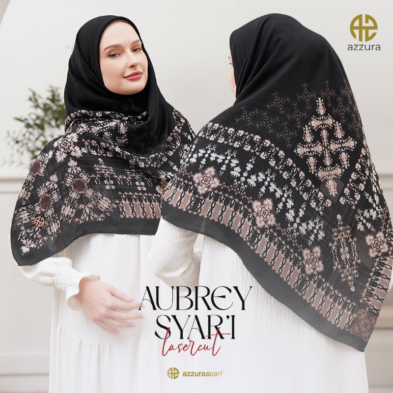 TERLARIS aubrey syari hijab jilbab segiempat motif azzura scarf serat perancis