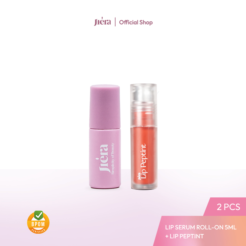 	 Jiera Natural Lip Serum 5ml Roll on + JIERA Lip Peptint 3,5ml | Shade 0.1 Saffron Ale - Lip Tint Peptide Squalane | 2in1 Lip Treatment and Lip Tint	