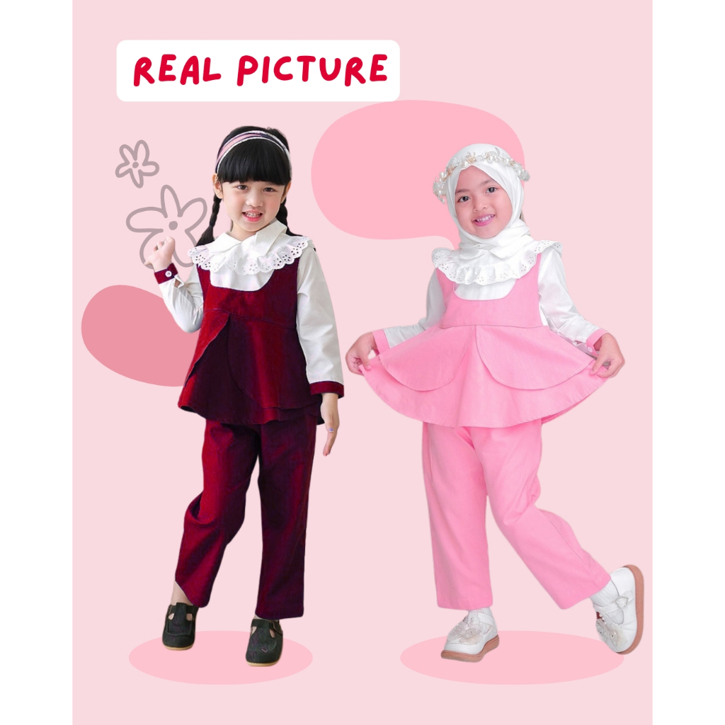 Baju Anak Muslim PerempuanGamis Hitam / SET AIRA KOMBINASI RENDA gamis anak Cringkle usia 3- 11 tahu