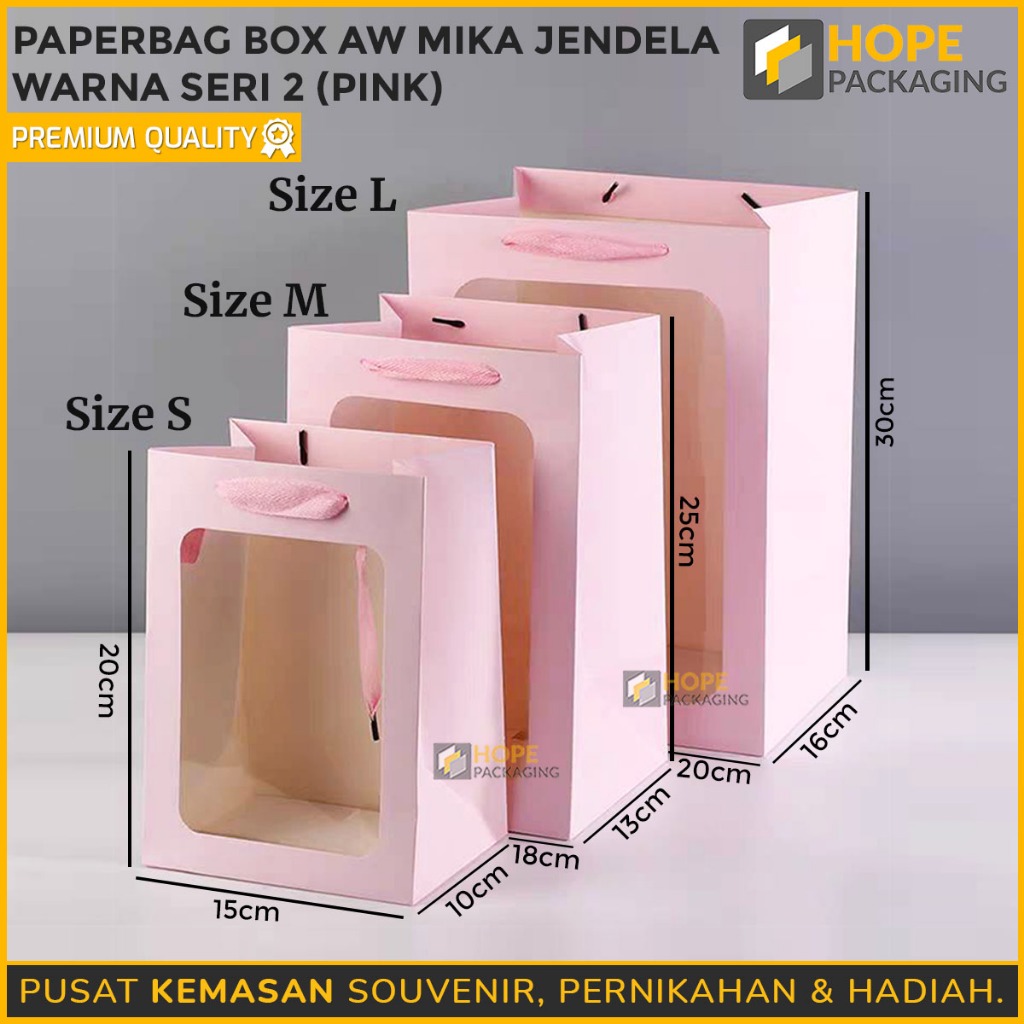 

Paper Bag AW Warna + Mika Jendela Size M : 25x18x13 cm / Paper Box Aw Mika jendela / Kantong Bunga Mika /