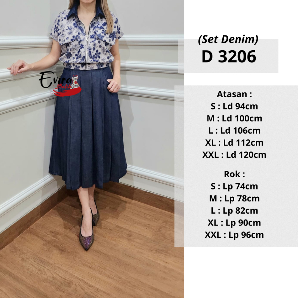 Dress Batik Wanita Modern D 3206 / Dress Pesta / Dress Batik Kombinasi Denim / Dress Wanita Kondanga
