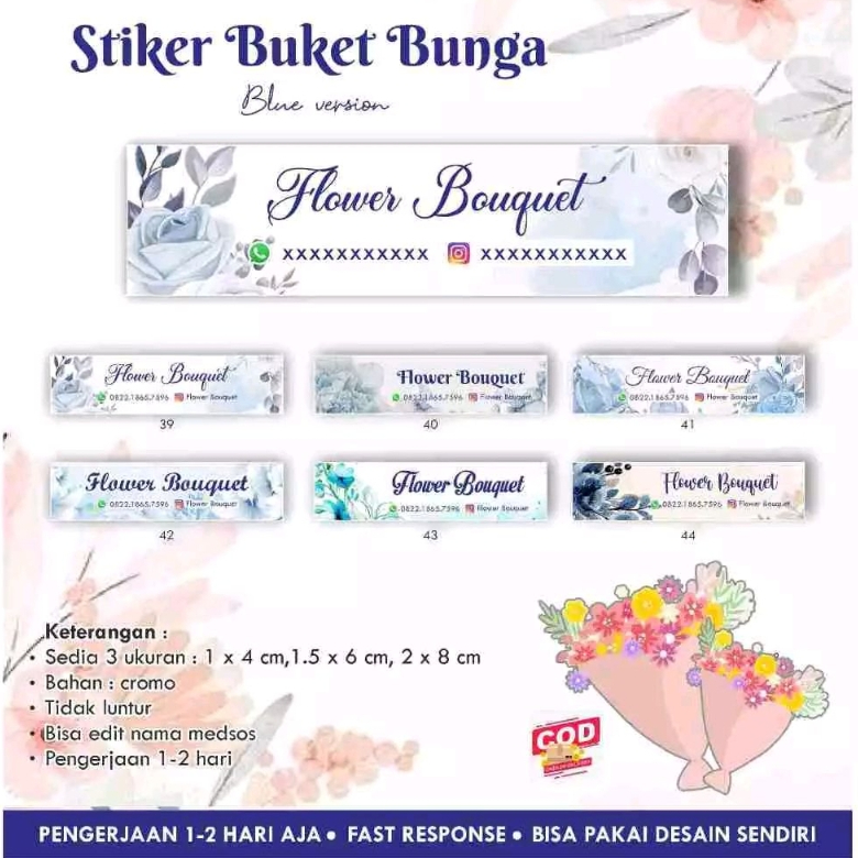 

[145 pcs] Stiker Bunga / Buket / Bouquet / Flower BLUE version