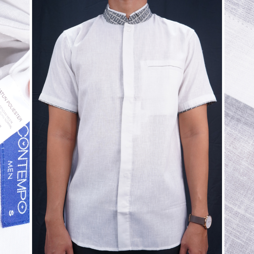 Baju Koko Pria Contempo Lengan Pendek Putih Polos Motif Kerah Bordir 03 Baju | Muslim Pria | Baju So