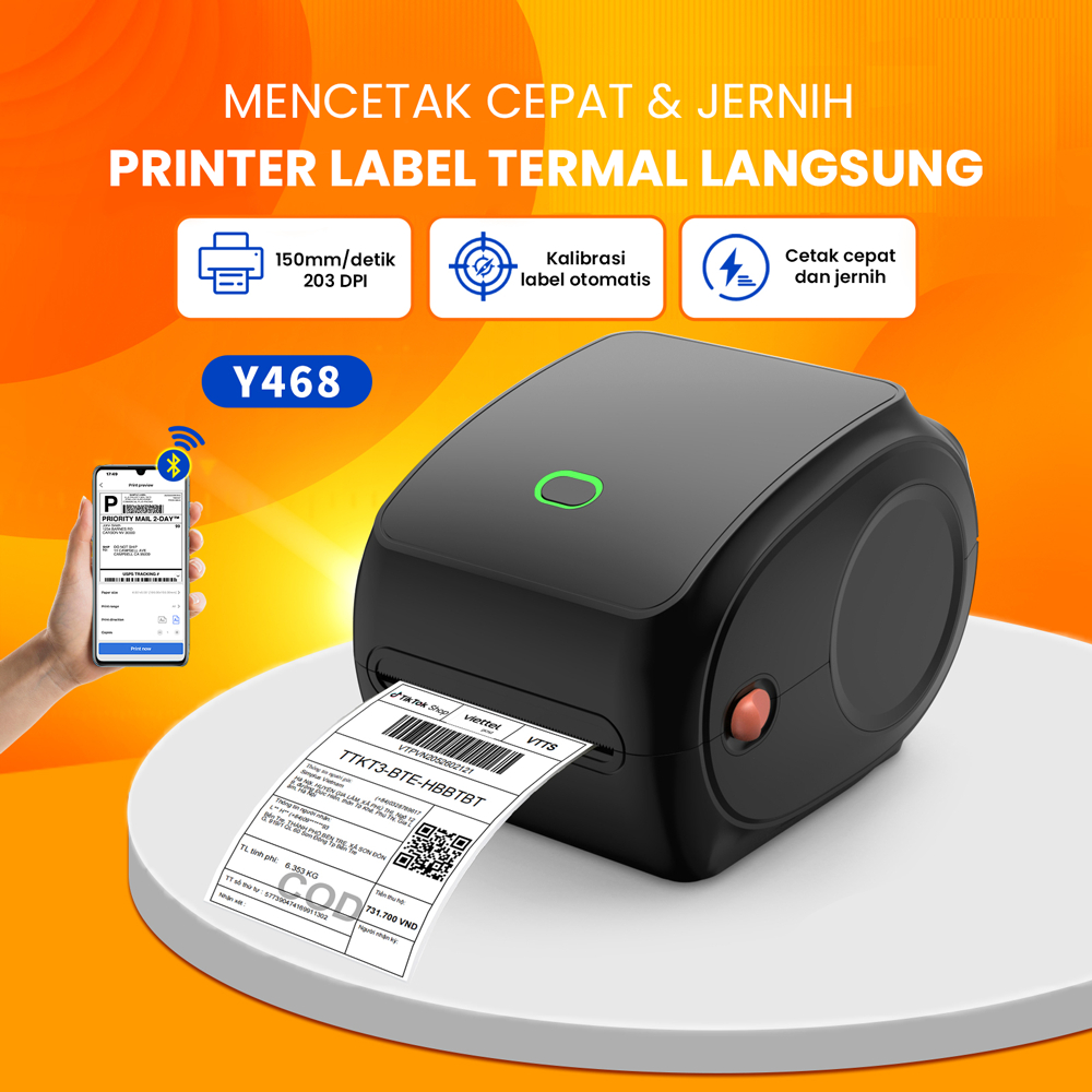 [GRATIS Kertas Label 15 Lembar] Printer Bluetooth SharpFox Y468BT Printer Termal USB