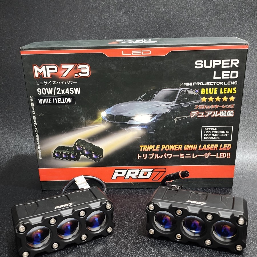 Mini Laser PRO7 MP.7.3 90watt 2x45 Watt Blue Lens lampu kabut Lampu Tembak 3mata / MP7.3