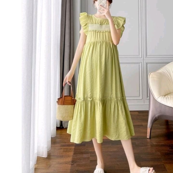 00823 Baju DRESS IBU HAMIL MARDALEN GREEN MATERNITY DRES hijau daster bumil nyaman Korean look wanit