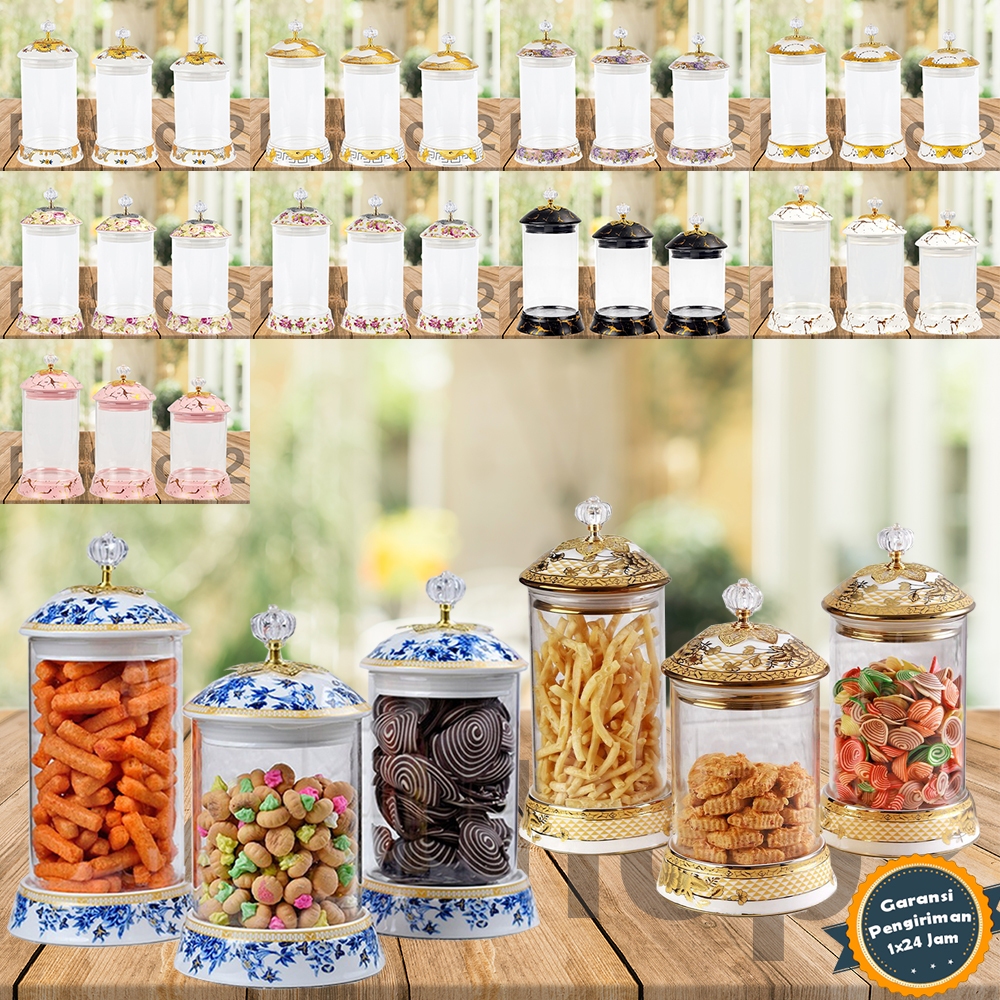 Vicenza Toples Kaca Set 3 Pcs dengan Tutup Porselen untuk Permen & Snack