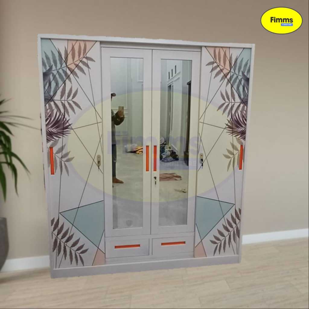 lemari besi sliding - lemari sliding kaca - lemari sliding 4 pintu - lemari 160 cm