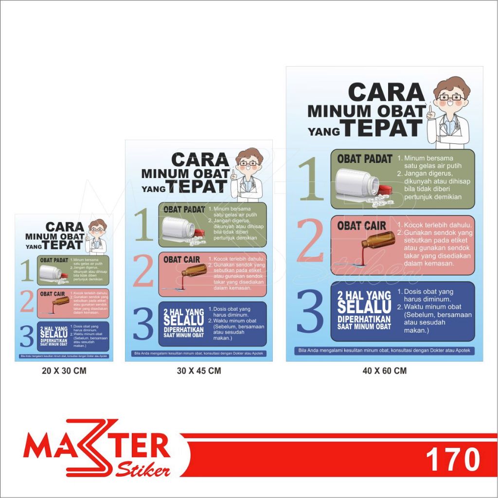 

170 - Stiker Cara Minum Obat yang Benar dan Tepat, Sticker Vinyl, Tahan Air, Termurah, Bisa Custom