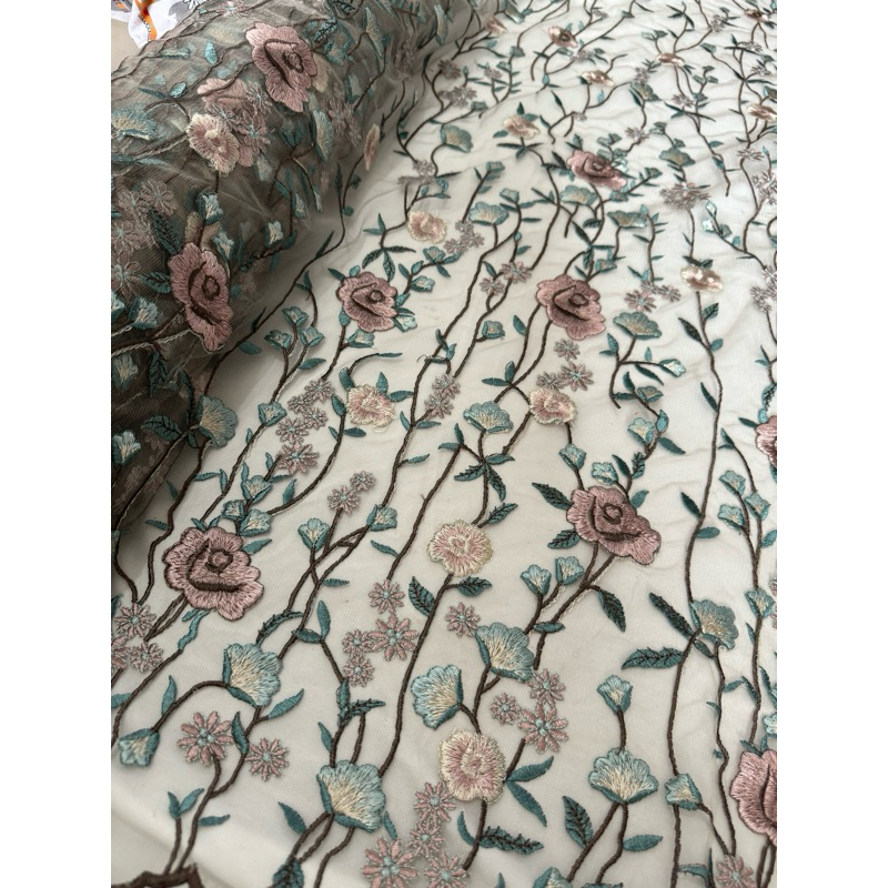kain tile bordir motif garden multicolour[tile halus]