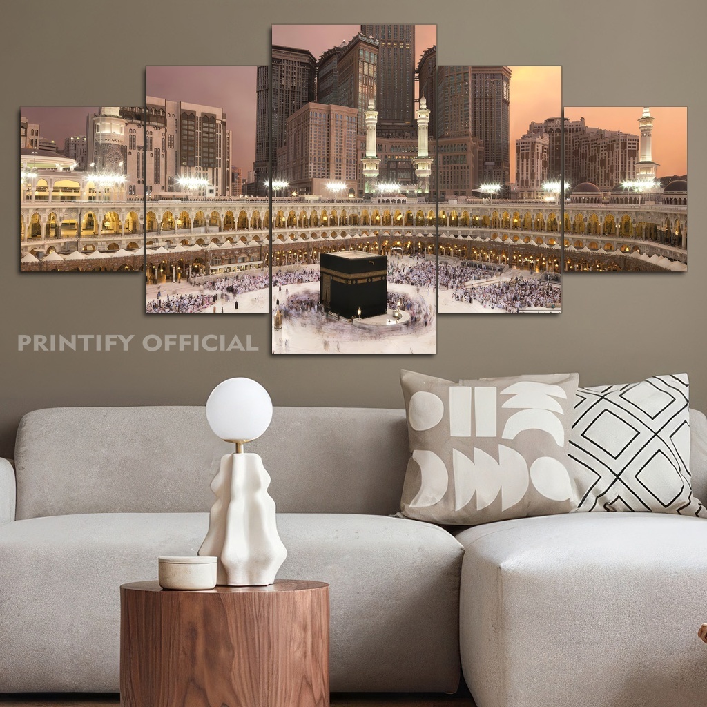 Hiasan Kamar Aesthetic Kakbah Mekah 80X40 Multi Panel / Pajangan Dinding Murah Muslim Kaabah Makkah 