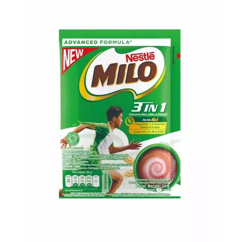 

Milo 3 In 1 Activ-go 34gr, susu Coklat Milo 3 In 1 Sachet.