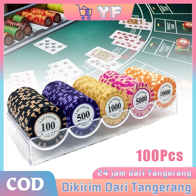 100Pcs Poker Chip Set With Acrylic Box / Chip Poker Eceran / Chip Poker Mainan