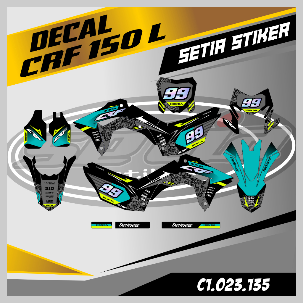 DECAL STIKER CRF 150 L FULL BODY, HITAM & HIJAU TOSKA, SUPERMOTO, TRAIL, DESAIN BEBAS CUSTOM BARU (C