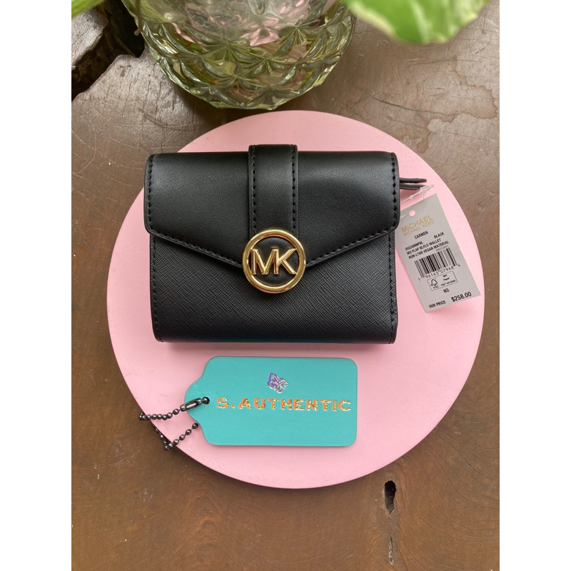 Dompet Michael Kors Carmen Medium Flap Bifold Wallet Black AUTHENTIC