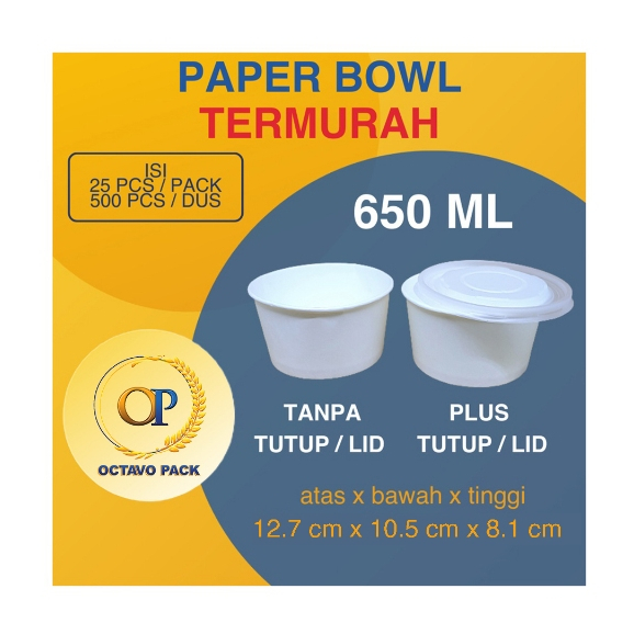 Paper Bowl 650ml /  Mangkok Kertas 650ml / Paper Bowl Tebal 650ml / Rice Bowl 650ml / Paper Bowl 22 