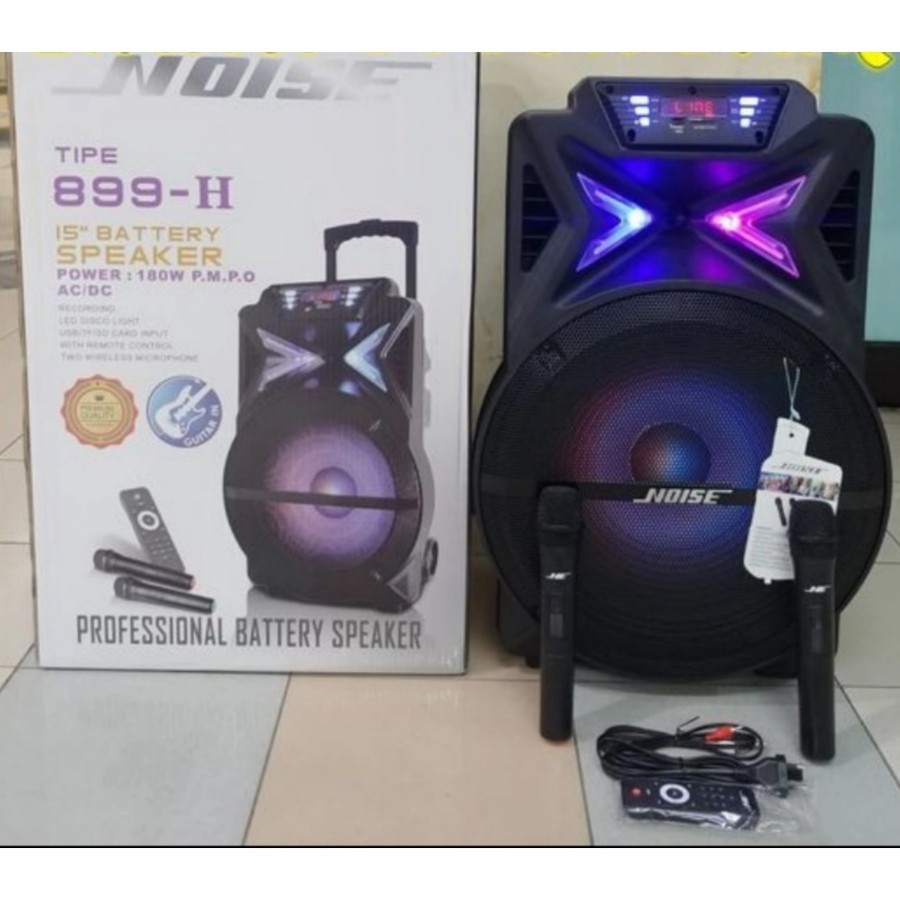 SPEAKER PORTABLE NOISE 899 H / 899-H / 899H 15 INCH BLUETOOTH USB FREE 2 MIC WIRELESS RESMI NOISE