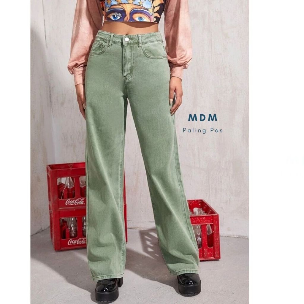 Celana Jeans Sage Green Tzuyu - Celana Panjang Lurus Longgar/ Loose Jeans Straight Sage Green