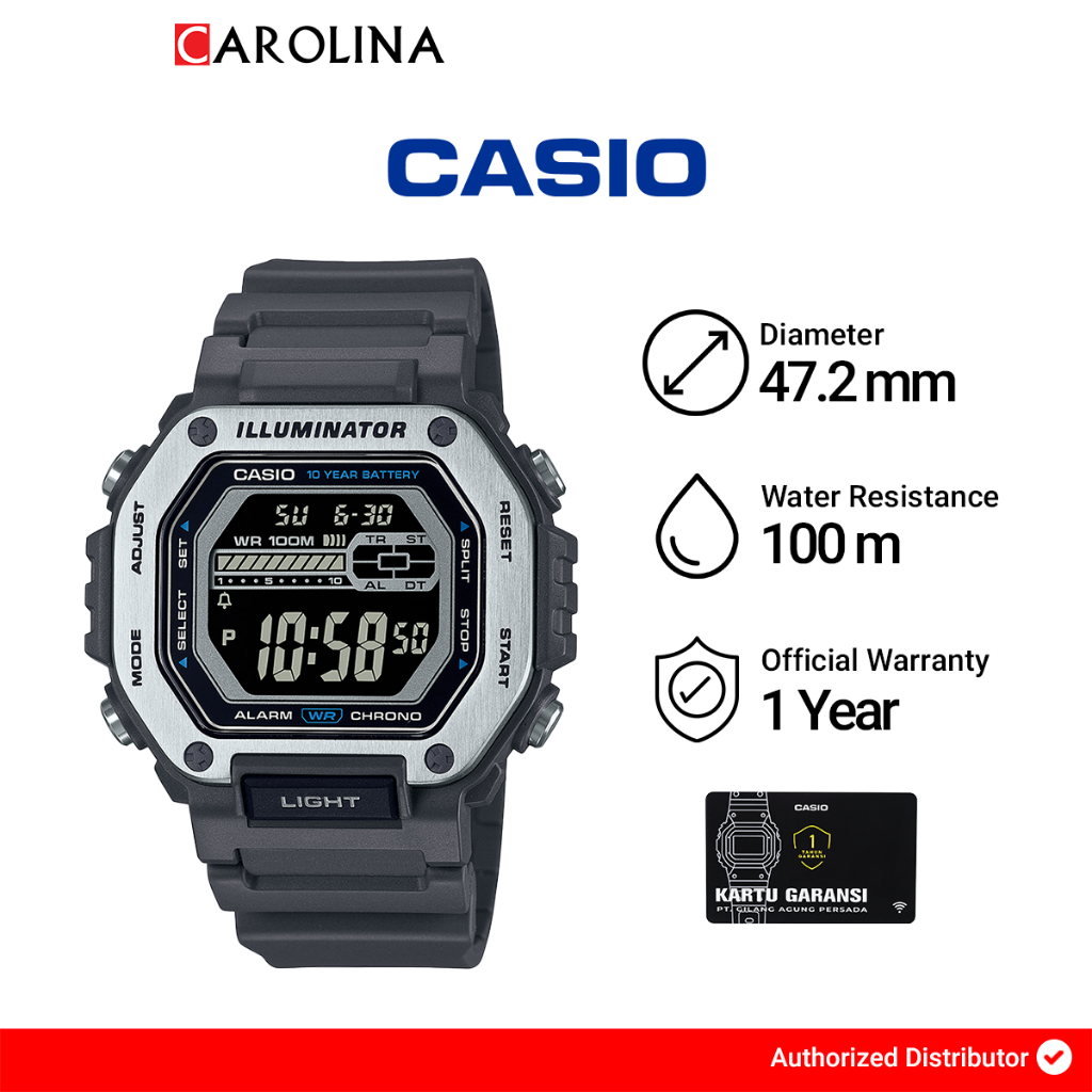 Jam Tangan Pria Casio General MWD-110H-8B Illuminator Digital Dial Grey Resin Band