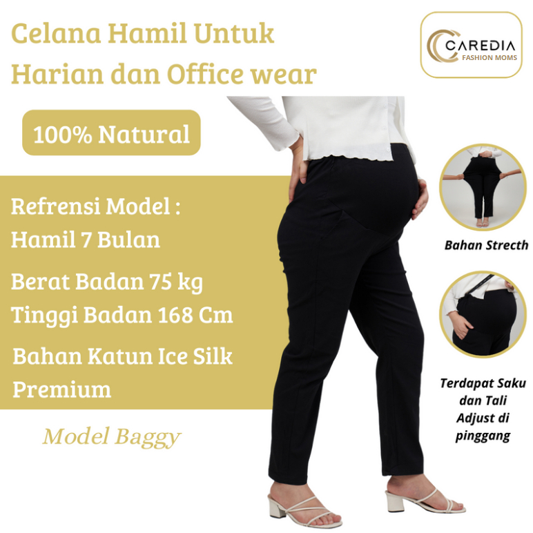 CAREDIA - Celana Hamil Dengan Bagian Perut Elastis & Longgar | Maternity Pants Bahan Ice Silk Elasti