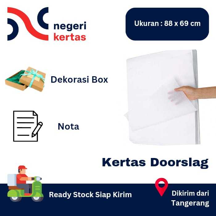 

KERTAS DOORSLAG / DUSLAK PUTIH 40 GSM MERK TJIWI (88 x 69 CM) (50 LEMBAR)