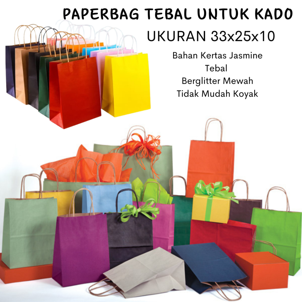 

1 Pcs Paper Bag Premium Tebal Bahan Kertas Jasmine Berglitter Mewah Untuk Kado Gift