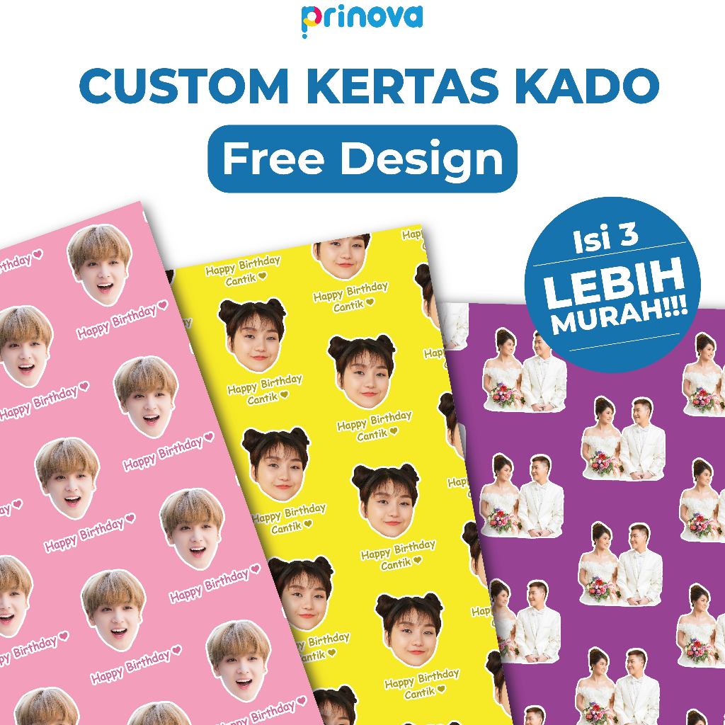 

Kertas Kado Isi 3 Custom Muka Wajah Bisa Tambah Tulisan / Gambar Muka Suka-Suka