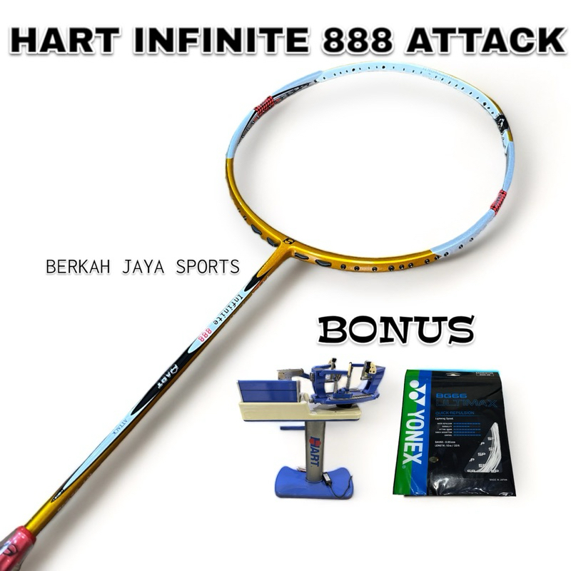 Raket hart infinite 888 Attack dan Defensive Tarikan30lbs  Ori