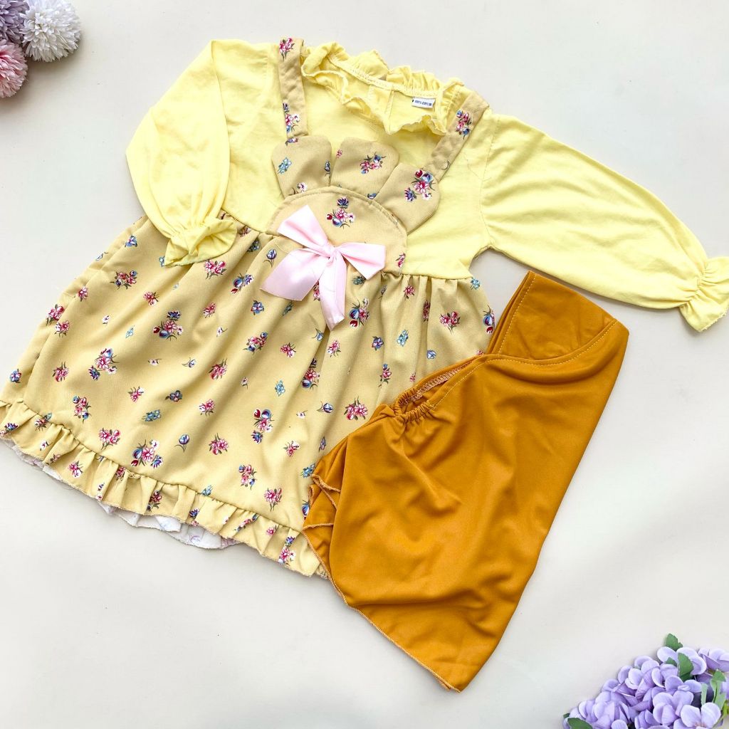 QUEBEECLOTH -Baju setelan gamis free kerudung lucu fashion muslimah anak bayi perempuan lucu buat le