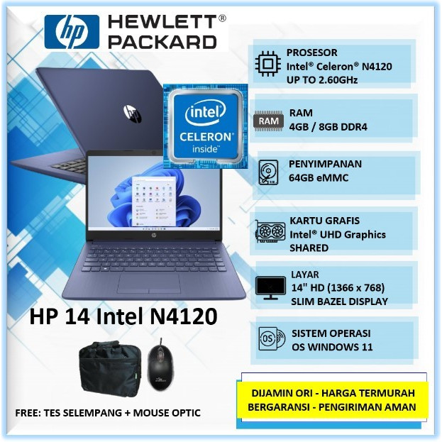 Laptop Hp Stream 14 Intel N4120 8Gb 64Gb