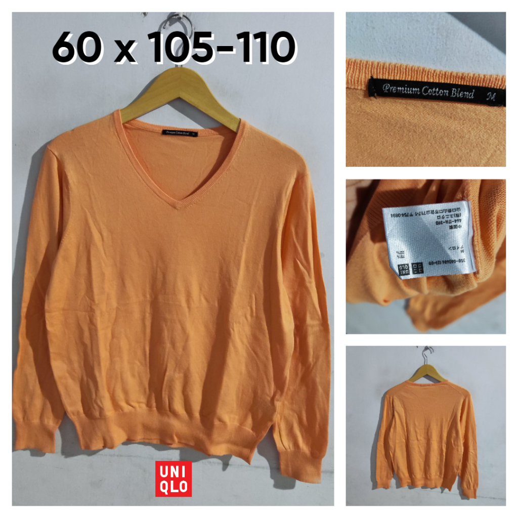 Sweater UNIQLO Premium Cotton Blend Orange Jingga Pria Wanita Size M Atasan Cewek Outer TA951