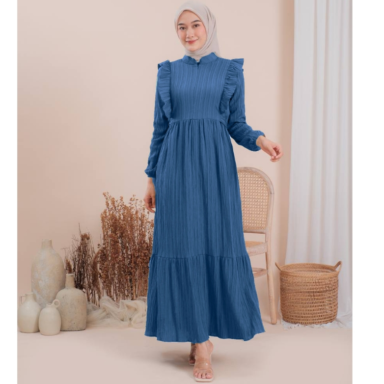 Letisa Dress Wanita Kekinian Baju Gamis Dewasa Terbaru Bahan Ladycrush Premium-Letisa Denim