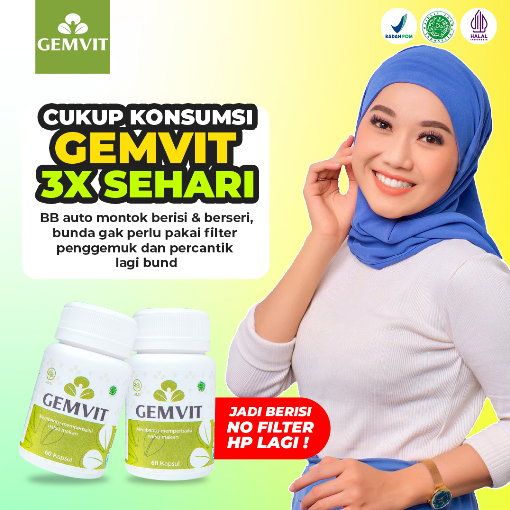 Gemvit Suplemen Penggemuk Penambah Berat Badan Pencerah Wajah Glowing Bpom