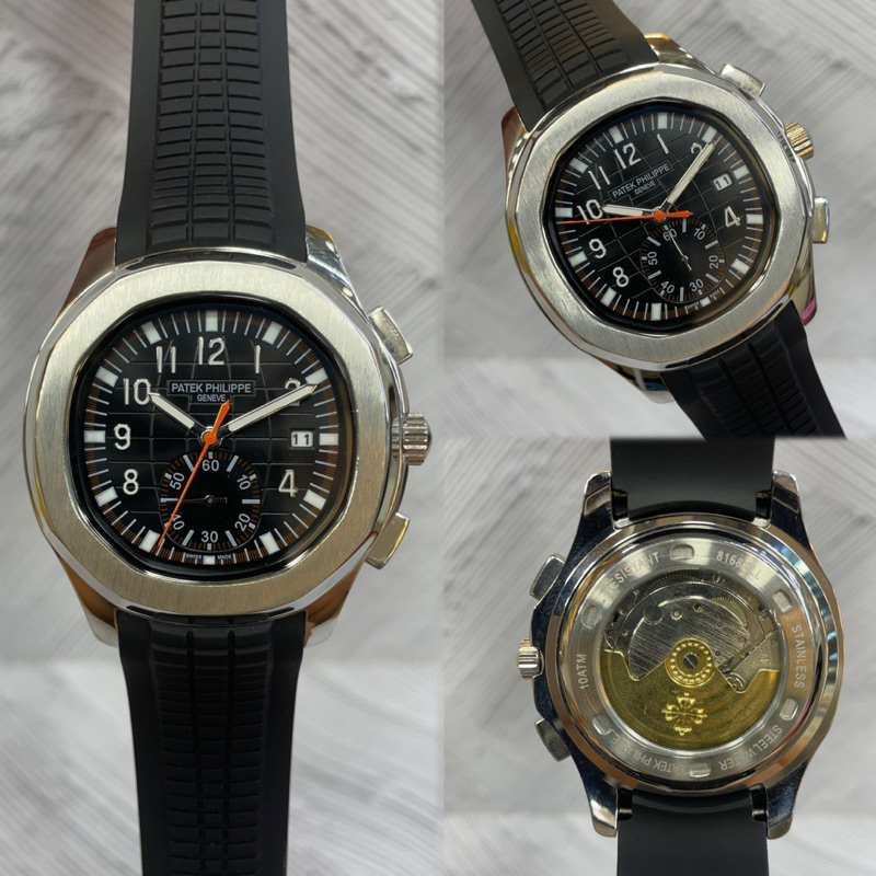 PATEK PHILIPPE AQUANUT 5968 RUBBER BLACK SILVER AUTOMATIC JAPAN AAA DATE AKTIV DIAMETER 40mm #Jamtan