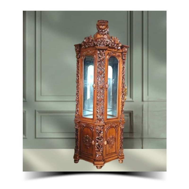 Lemari sudut lemari pojok lemari hias ukir sima jati