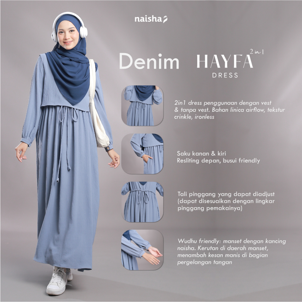 DRESS/GAMIS VEST HAYFA 2 in 1| GAMIS VEST - By Naisha | Gamis Traveler Kekinian
