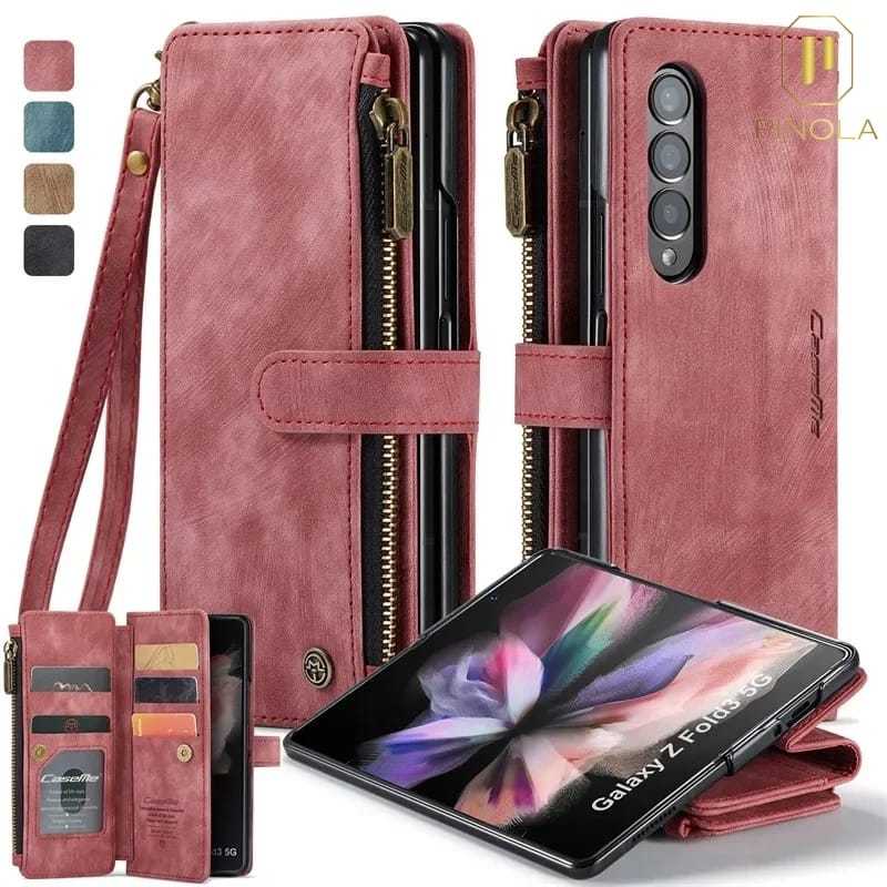 Samsung Z Fold 6 / 5 / 4 / 3 Premium Leather Case Zipper 10 Slot Kartu Flip Cover Magnet Sarung HP C
