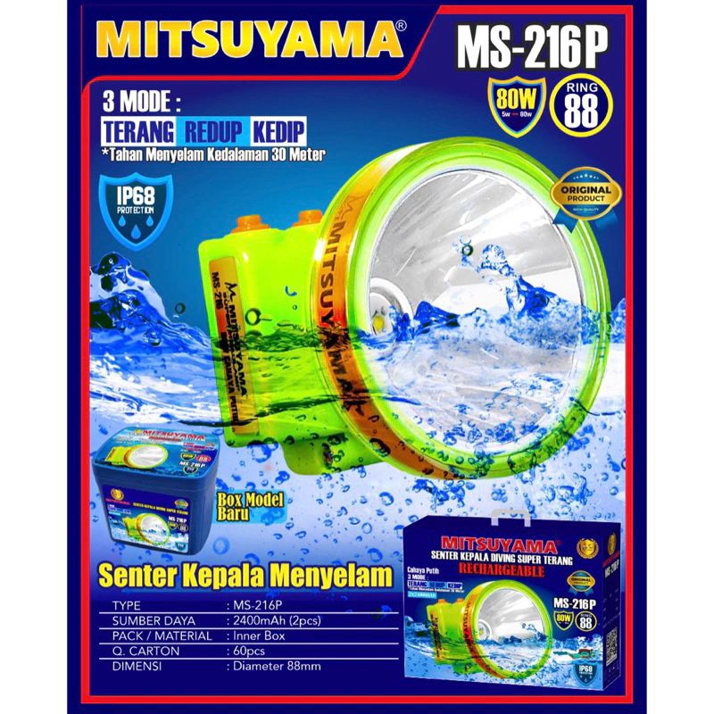 Senter Kepala Selam Mitsuyama 80w Senter MS-216P / MS-216K / MS-219P Senter kelapa menyelam