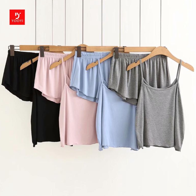Terbaru Yooyi Baju Tidur Set Wanita Sexy Camisole dengan Celana Pendek Piyama Wanita Kamisol Setelan