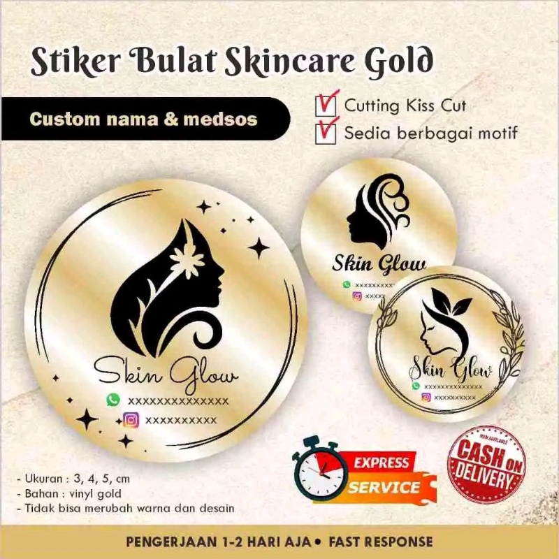 

[170 pcs] STIKER SKINCARE GOLD VINYL / EMAS BULAT / KOSMETIK / LABEL / ANTI AIR / WATERPROOF