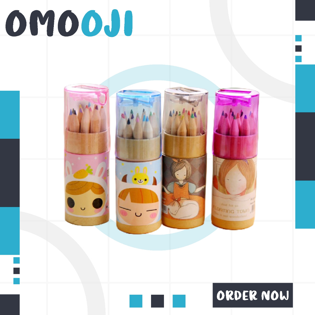 

Omooji - Pensil Warna 12 IN 1 Free Serutan Pensil / Pensil Color / Pensil Warna Karakter Kemasan Tabung Murah Import / Pencils High Quality S120