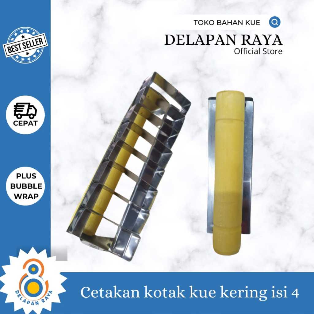 CETAKAN KUE KERING KOTAK GAGANG KAYU ISI 4 -8Raya