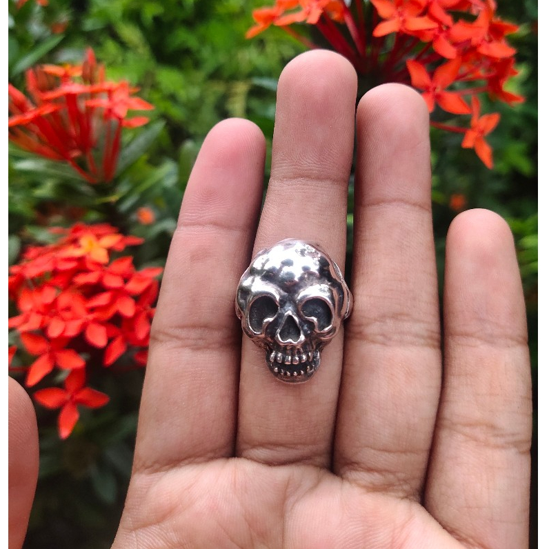 Cincin Ring Perak Silver Bali Tengkorak Devil Bakar Hitam Antik 925 Pria Wanita Laki Elegan Custom